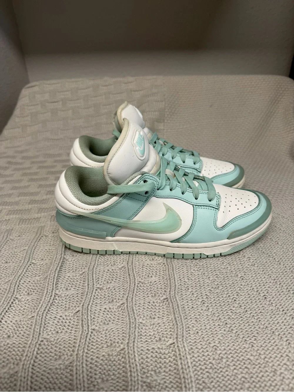 Nike Dunk Low-Top Sneakers in White & Mint Green